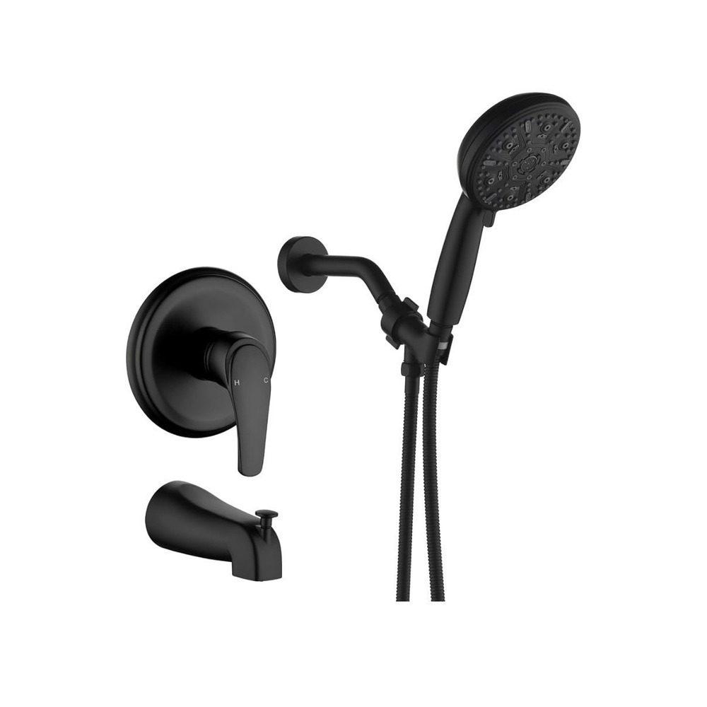 Tub Shower Faucet Set with 10 Spray Handheld Shower Matte Black Shower Head and